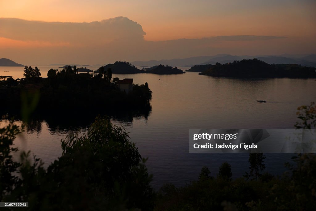 Sunset over Lake Kivu in Rwanda, East Africa.