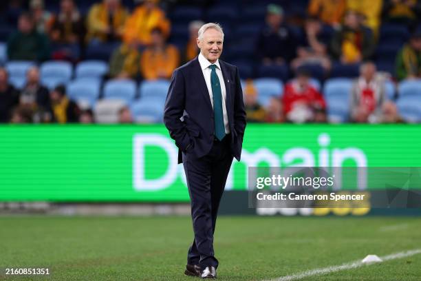 Joe Schmidt head coach of the Wallabies is seen during the men's International Test match between Australia Wallabies and Wales at Allianz Stadium on...