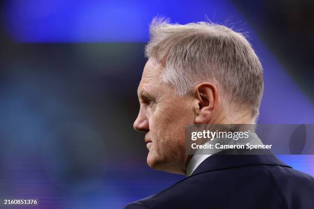 Joe Schmidt head coach of the Wallabies is seen during the men's International Test match between Australia Wallabies and Wales at Allianz Stadium on...