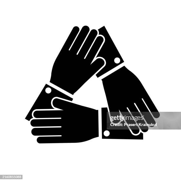 teamwork icon vector. hands support - 3 things together stock pictures, royalty-free photos & images