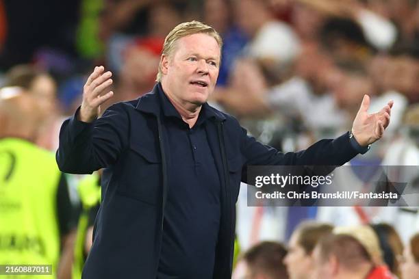 Netherlands Manager Ronald Koeman reacts during the UEFA EURO 2024 semi-final match between Netherlands and England at Football Stadium Dortmund on...
