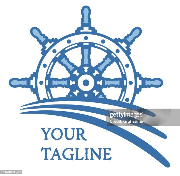 ilustrações de stock, clip art, desenhos animados e ícones de antique helm steering wheel with waves flat design illustration - leme peça de embarcação
