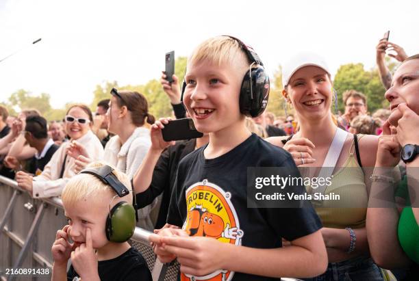 Young fans watch as Frobelin Palikat perform during Ruisrock 2024 on July 6, 2024 in Turku, Finland.