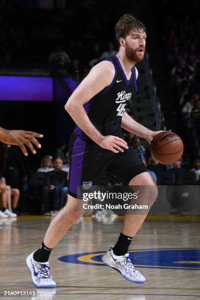 Drew Timme of the Sacramento Kings handles the ball during the game against the Golden State Warriors during the 2024 NBA California Classic Summer...
