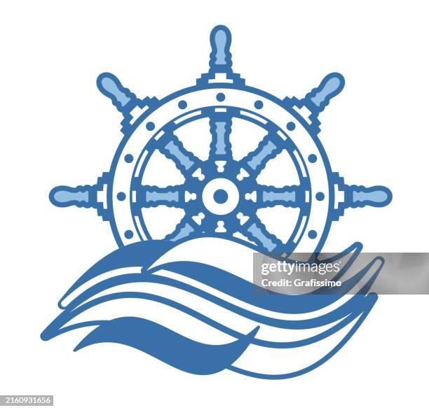 helm steering wheel with waves flat design illustration - space force logo stock illustrations