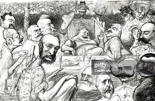 politicians listen to a philosopher talking about the art of skills - philosopher stock illustrations