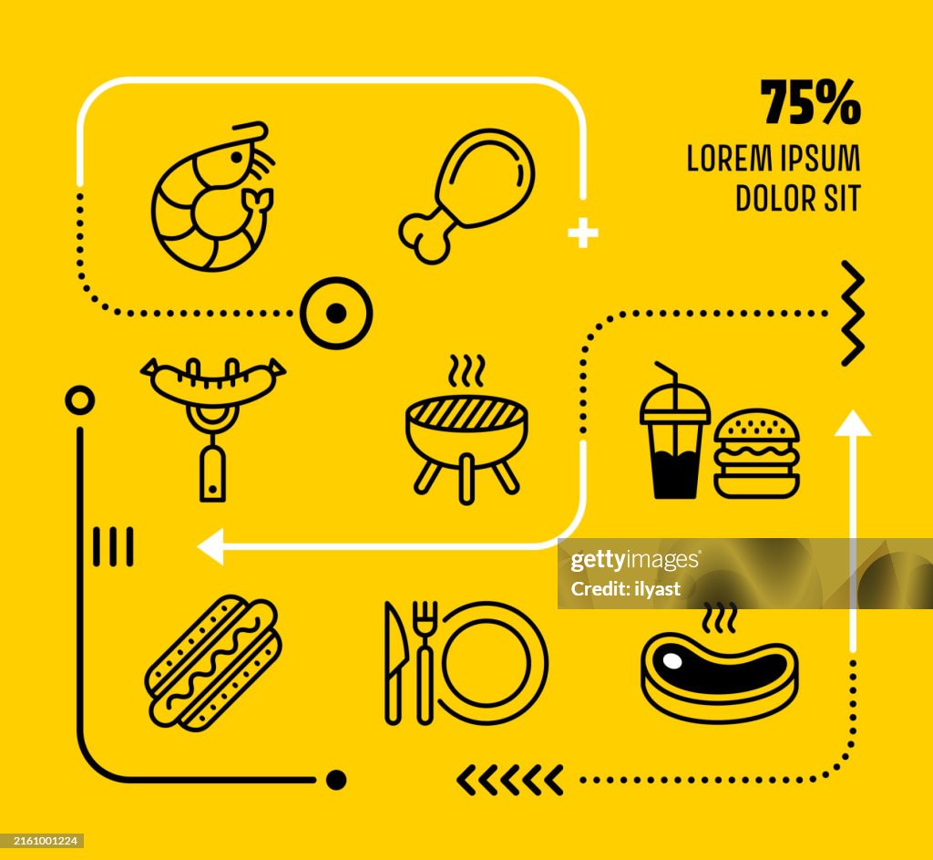 Mini Infographic Design With Editable Icons for Barbeque Grill