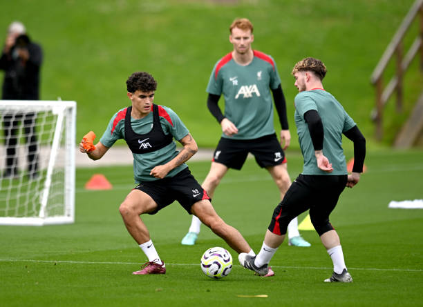Stefan Bajcetic of Liverpool during a training session at AXA Training Centre on July 07, 2024 in Kirkby, England.