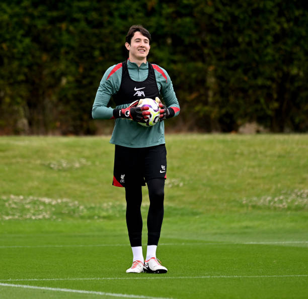 Marcelo Pitaluga of Liverpool during a training session at AXA Training Centre on July 07, 2024 in Kirkby, England.
