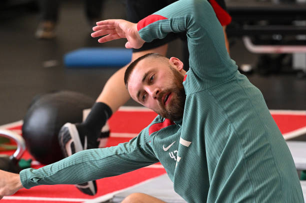Rhys Williams of Liverpool during a training session at AXA Training Centre on July 07, 2024 in Kirkby, England.