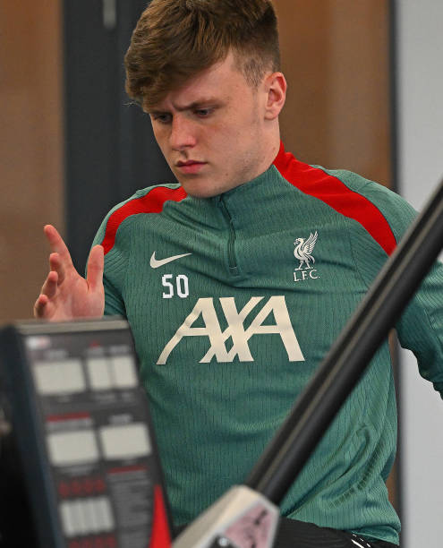 Ben Doak of Liverpool during a training session at AXA Training Centre on July 07, 2024 in Kirkby, England.