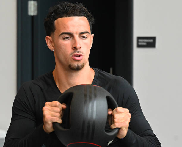 Curtis Jones of Liverpool during a training session at AXA Training Centre on July 07, 2024 in Kirkby, England.