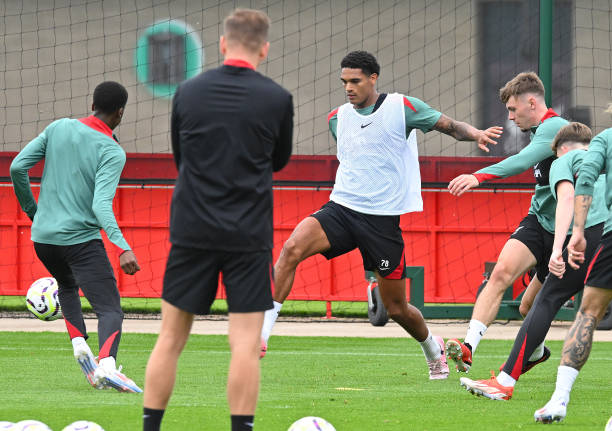Jarell Quansah of Liverpool during a training session at AXA Training Centre on July 07, 2024 in Kirkby, England.