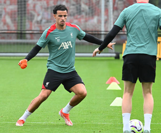 Curtis Jones of Liverpoolduring a training session at AXA Training Centre on July 07, 2024 in Kirkby, England.