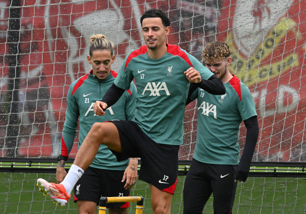 Curtis Jones of Liverpool during a training session at AXA Training Centre on July 07, 2024 in Kirkby, England.