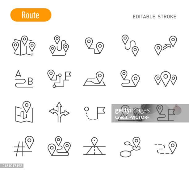 ilustrações de stock, clip art, desenhos animados e ícones de route icons - line series - ponto turístico