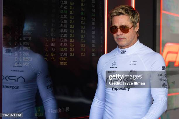 Actor Brad Pitt in the paddock after the F1 Grand Prix of Great Britain at Silverstone Circuit on July 7, 2024 in Northampton, England.