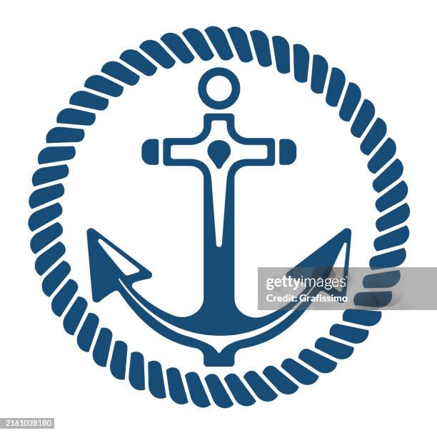 stockillustraties, clipart, cartoons en iconen met antique anchor in circle of rope text flat design illustration - anker