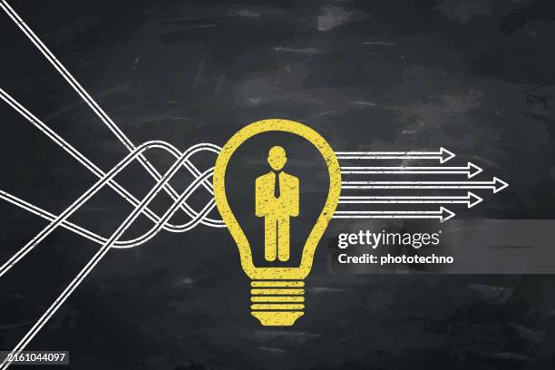 new idea solution human resourses concepts on chalkboard background - man surrounded by computers stock illustrations