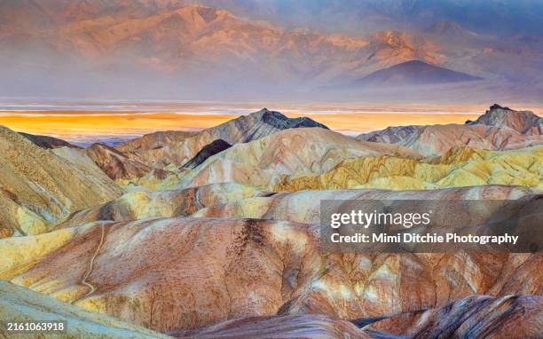zabriskie point at dawn - death valley stockfoto's en -beelden