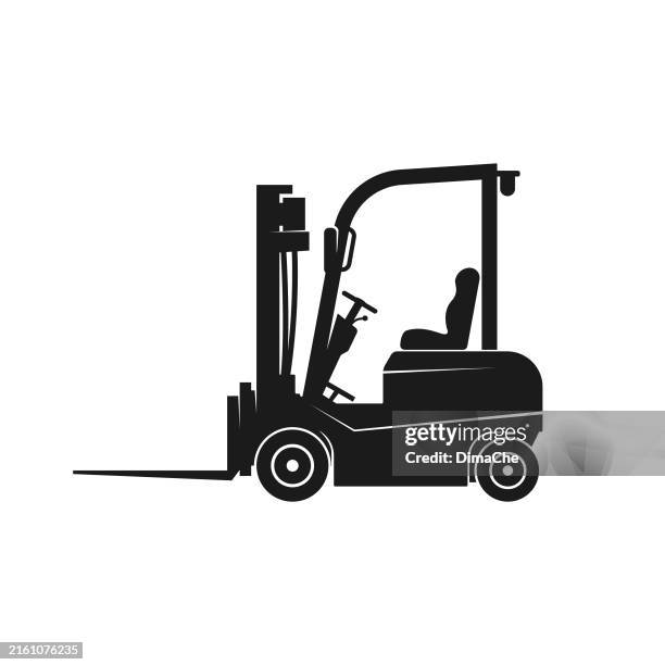 gabelstapler, lader, gabelstapler, gabelstapler, lasten-flurförderzeug, lagergabelstapler - ausgeschnittenes vektor-silhouetten-symbol - gabelstapler stock-grafiken, -clipart, -cartoons und -symbole
