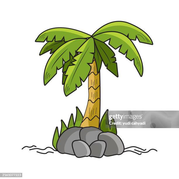 Banana Tree Green Leaf With Stone And Grass Illustration On White Background High-Res Vector Graphic