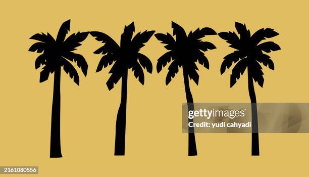 palm tree silhouette black coloring flat illustration - acai palm stock illustrations