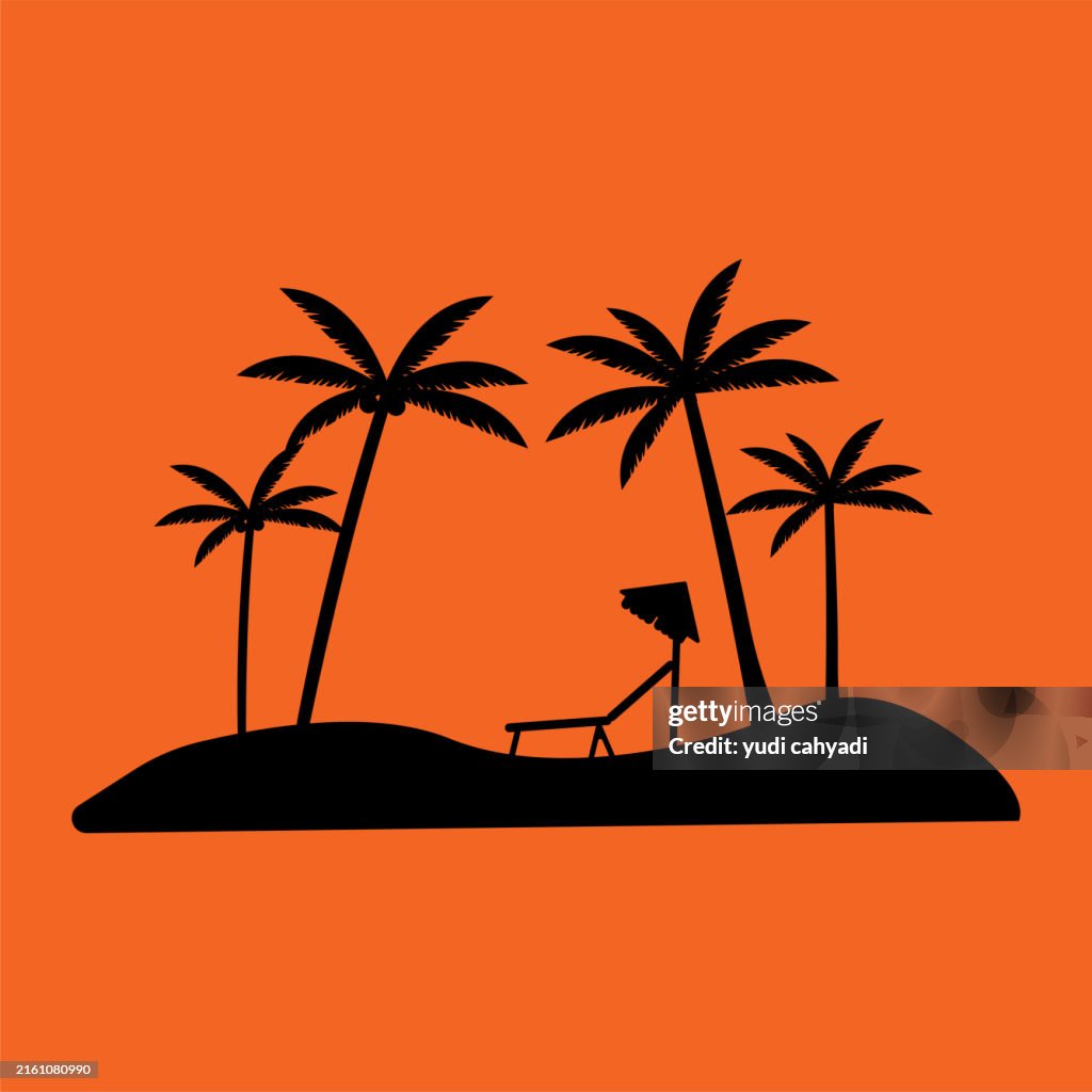 Palm tree summer beach silhouette black coloring flat illustration
