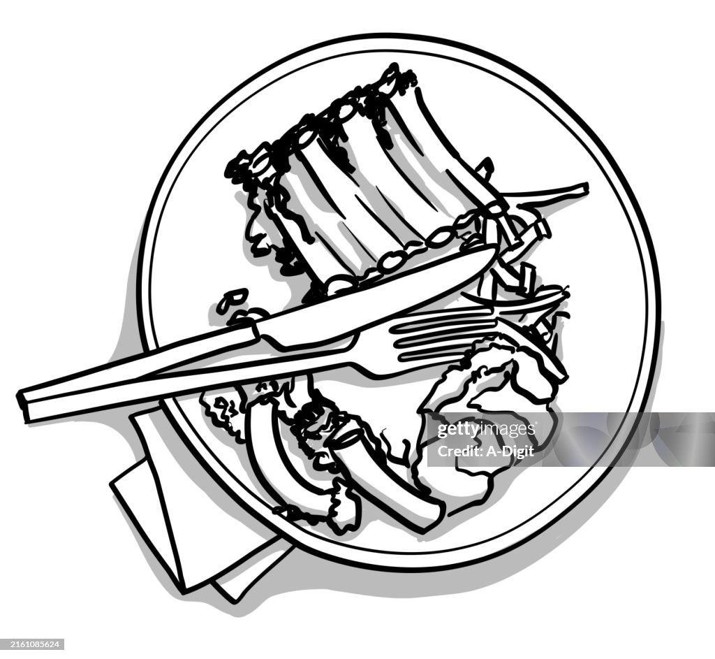 Dinner Plate With Ribs Sketch