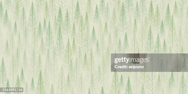seamless light green forest trees pattern background - camping background vector stock illustrations