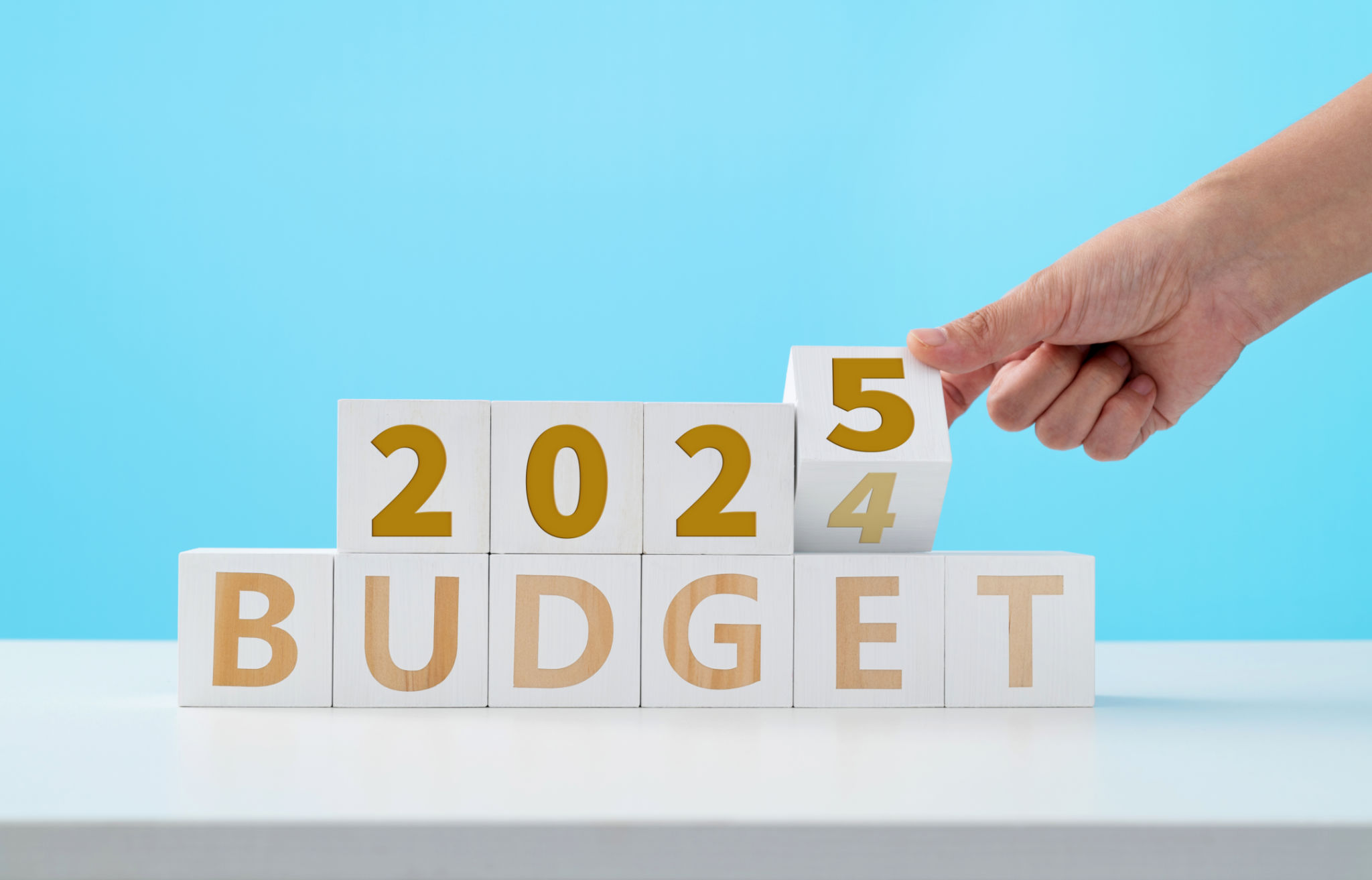 New year number 2025 and word budget on block shape New year number 2025 and word budget on block shape