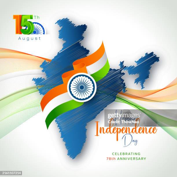 ilustraciones, imágenes clip art, dibujos animados e iconos de stock de estandarte del día nacional de la india con el mapa, fondo del tema de los colores de la bandera con el mapa de la india - día de la independencia