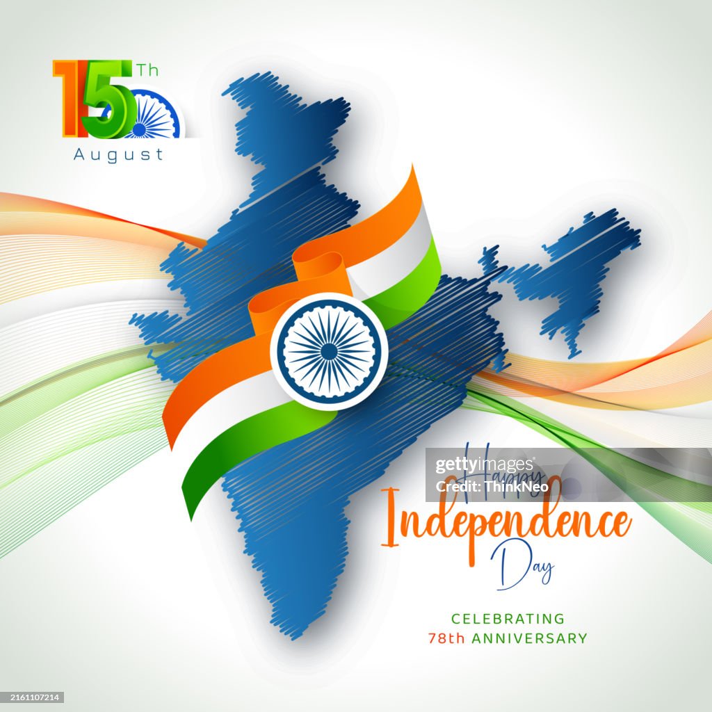 India national day banner with map, flag colors theme background with indian map