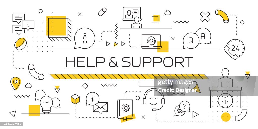 Help Guide Banner Help And Support Related Line Style Banner Design For Web Page Headline ...