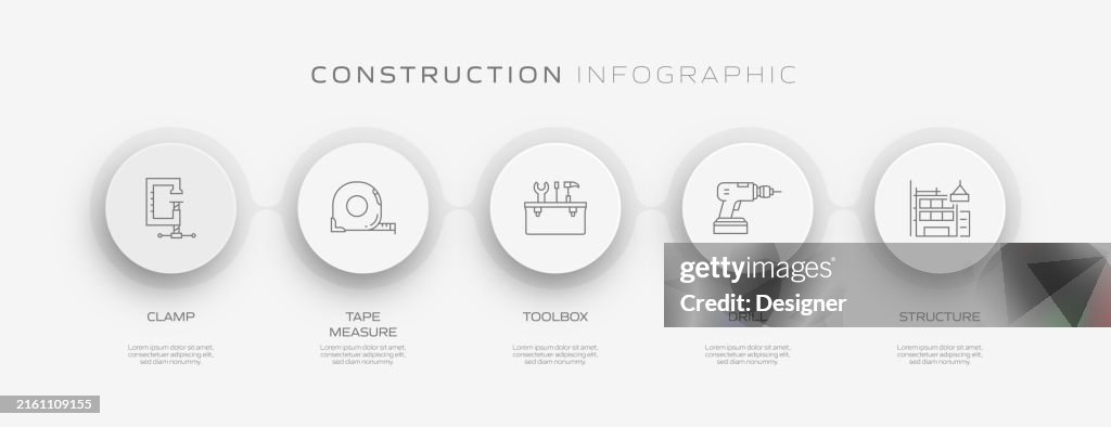 Construction Industry Related Process Infographic Template. Process Timeline Chart. Workflow Layout with Linear Icons