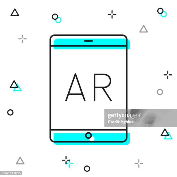 ar augmented reality on tablet pc. line icon on white background - augmented reality tablet stock illustrations