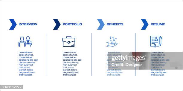job and resume related process infographic template. process timeline chart. workflow layout with linear icons - cv template stock illustrations