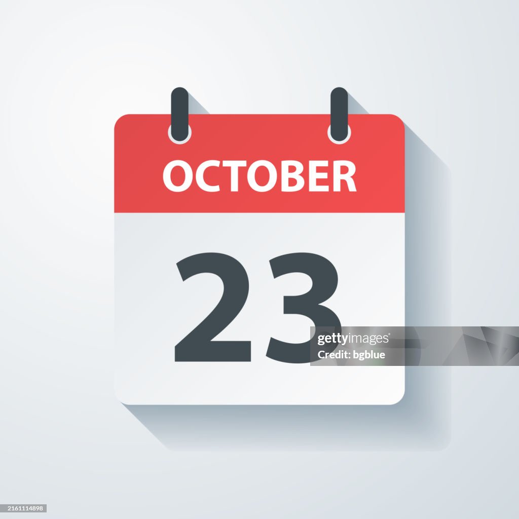 October 23 - Daily Calendar Icon with paper cut effect on blank background