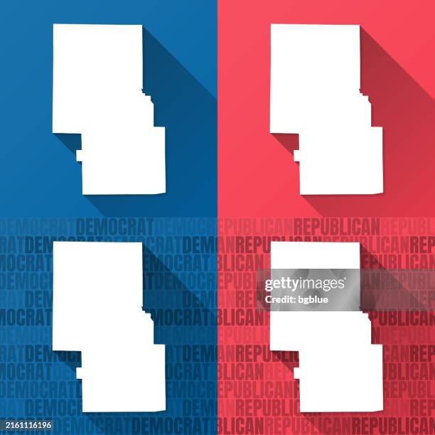 richland county, ohio. maps on blue and red backgrounds - mansfield ohio stock illustrations