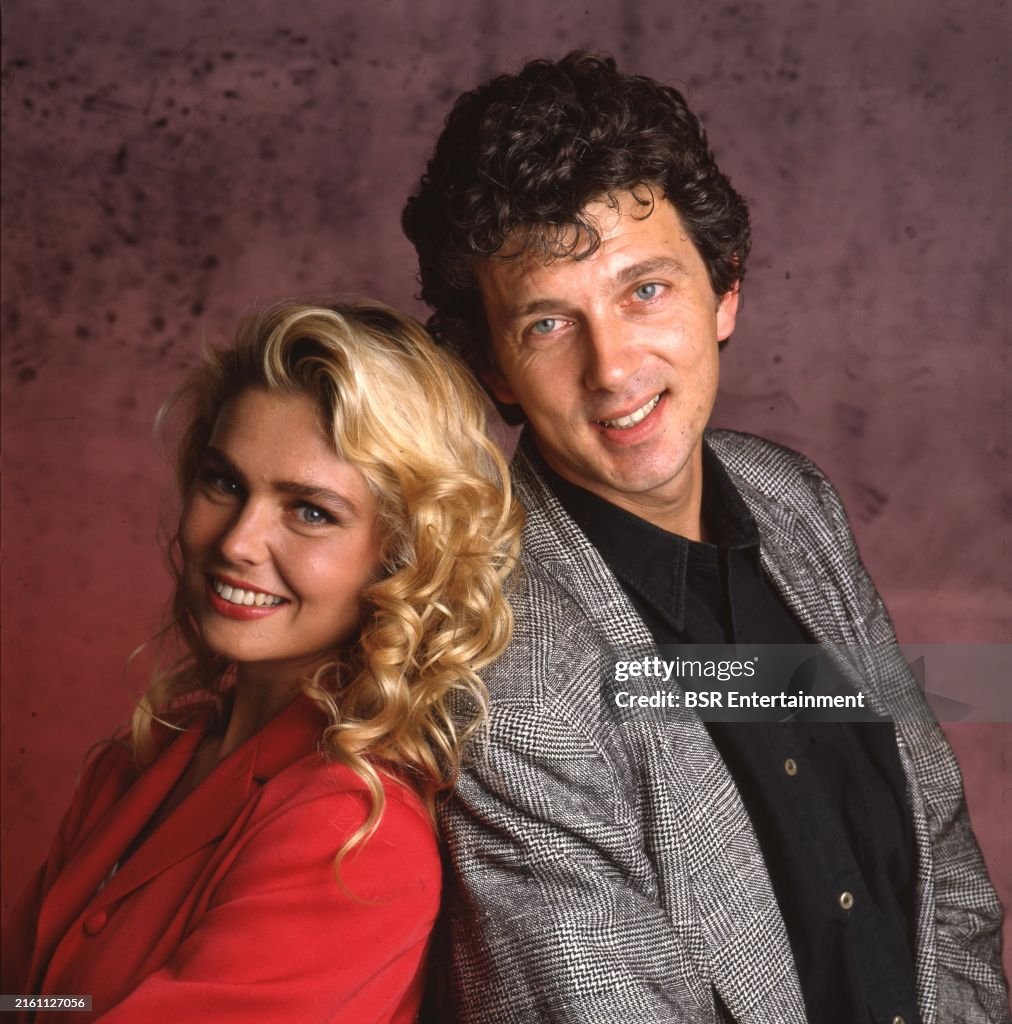 Dutch presenter Leoni Jansen seen with Dutch presenter Robert ten Brink...