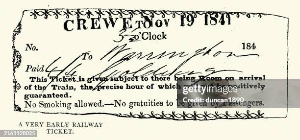 history, old railway ticket, crewe, 1840s, 19th century vintage illustration - uk train ticket stock illustrations