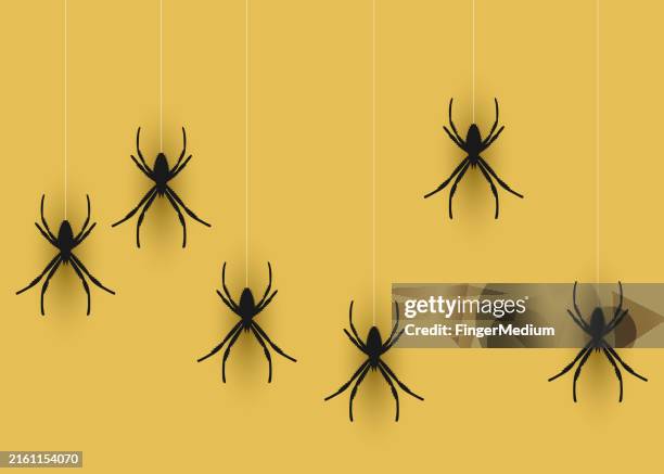 hanging black spider vector illustration - spider dangling stock illustrations