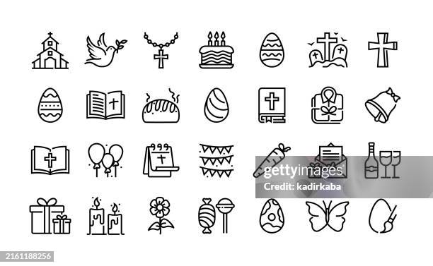 bildbanksillustrationer, clip art samt tecknat material och ikoner med happy easter line icon set. group of object. - religion