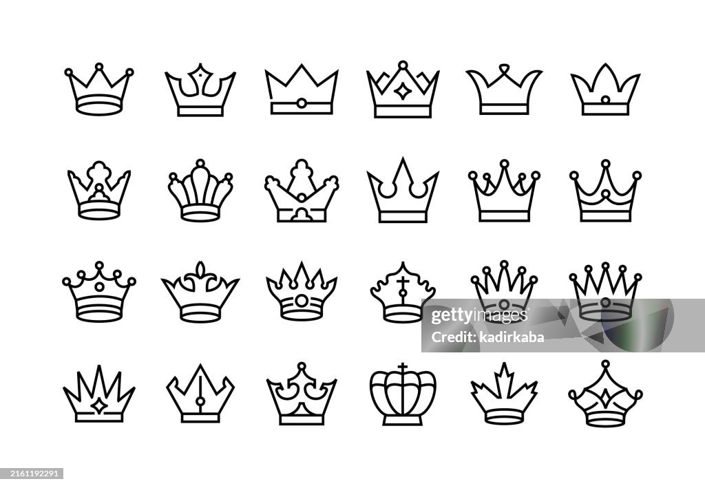 Crown line icon set. Group of object.