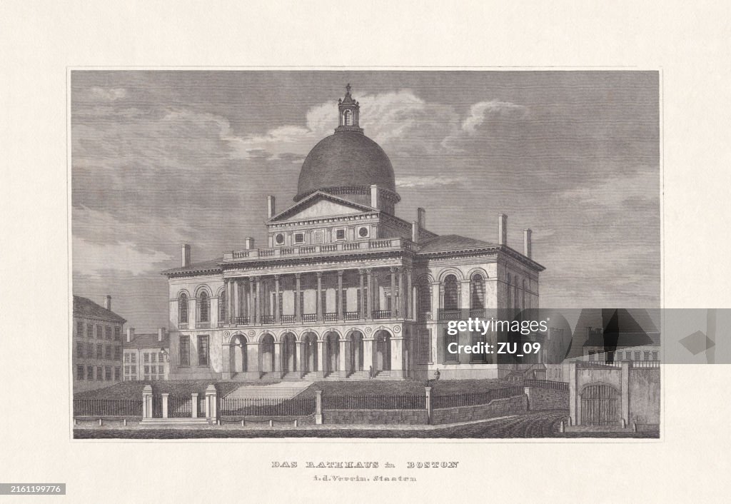 Massachusetts State House, Boston, USA, steel engraving, published in 1836