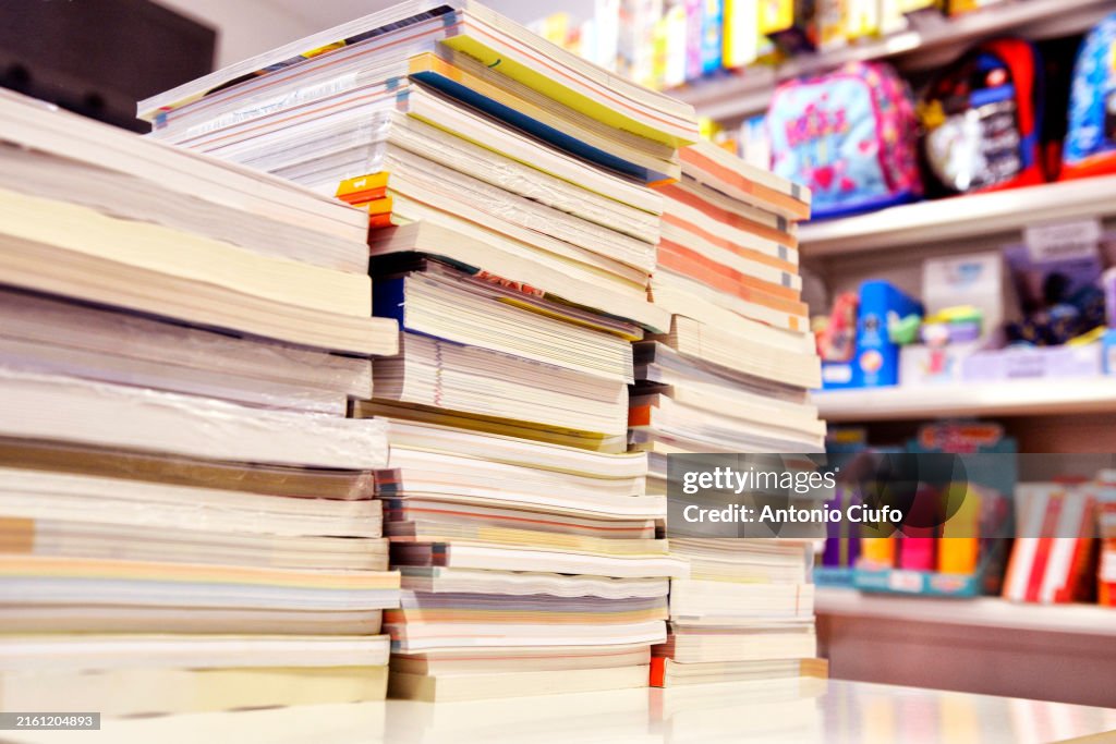 Purchases of books and school supplies in a stationery shop
