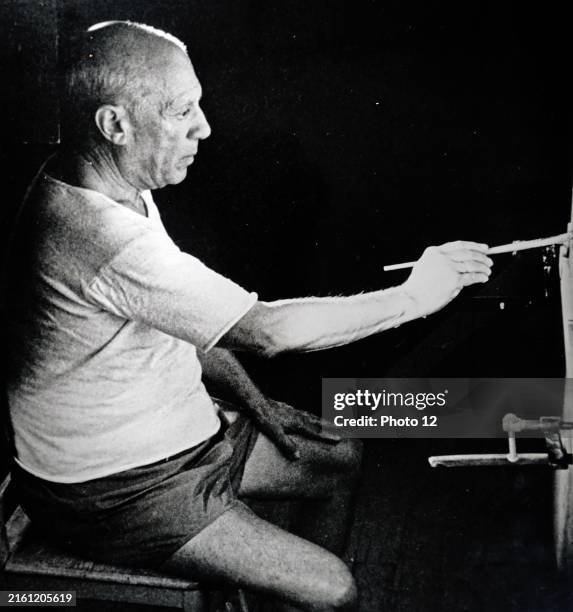 Photograph of Pablo Picasso a Spanish painter, sculptor, printmaker, ceramicist, stage designer, poet, and playwright. Dated 20th century.