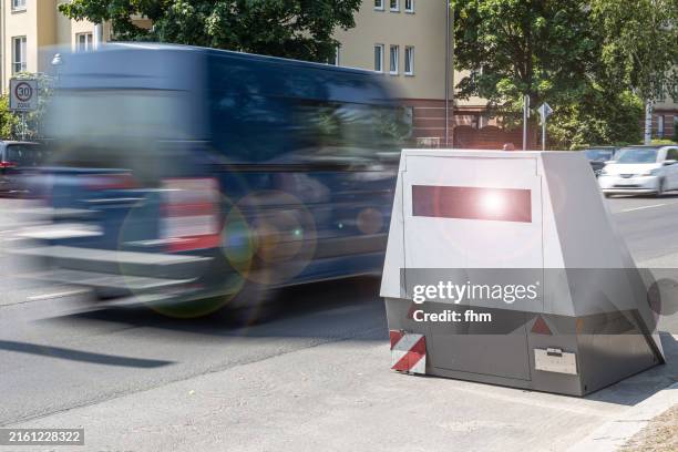 speed camera with a fast passing car - traffic ticket stock pictures, royalty-free photos & images