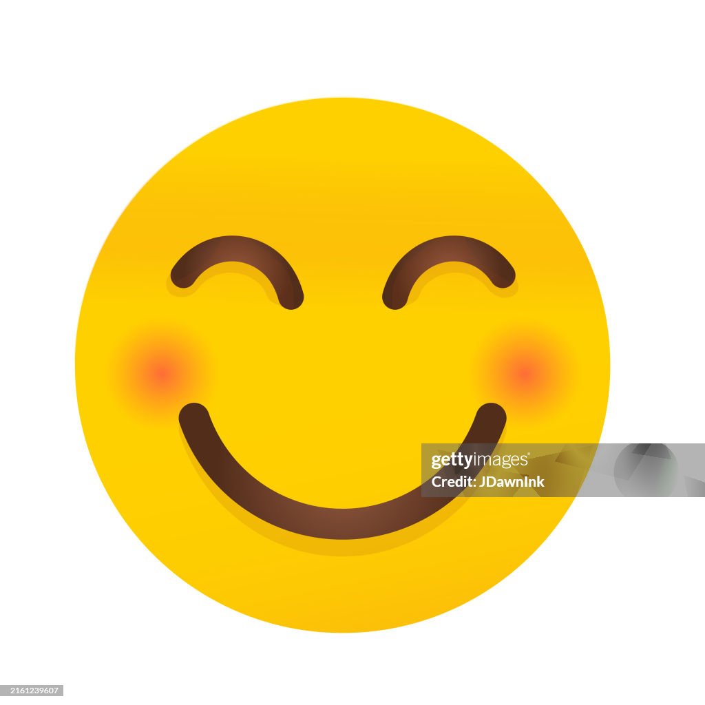 Niedliches lächelndes und errötendes Emoji-Gesichtssymbol in den sozialen Medien auf weißem Hintergrund