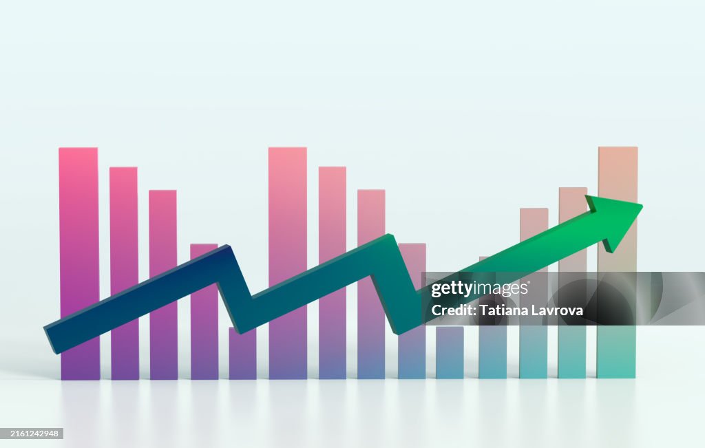 Gradient Bar Graph Example 3d Render Of Gradient Bar Graph With Upward Trend Arrow On White ...